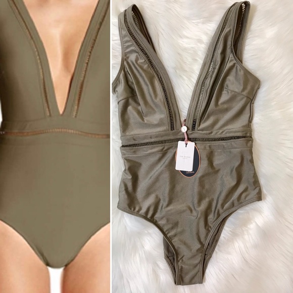 Sold Baker Deep V Swimsuit Khaki - Picture 3 of 7